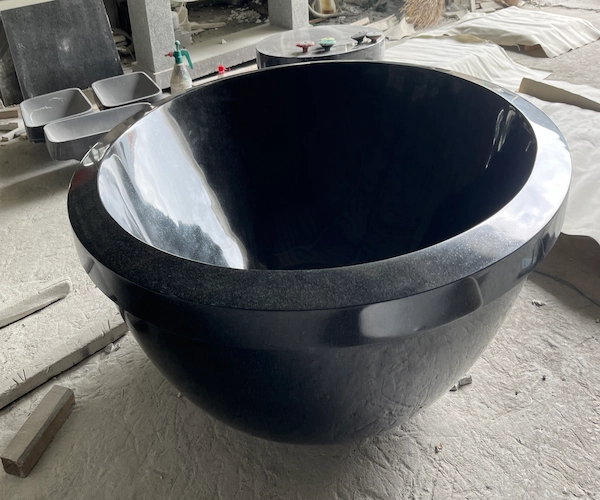 Polished Absolute Black Granite flower-pot component in a supplied factory production image