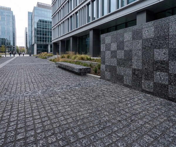 Angola Black Granite granite cube stone application rendering for European-style plaza paving