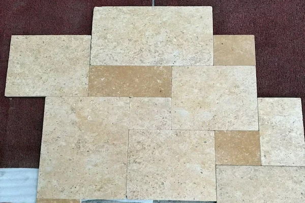 Beige Limestone Ashlar Floor Tile rectangular limestone pieces arranged for ashlar pattern layout review in a supplied product image