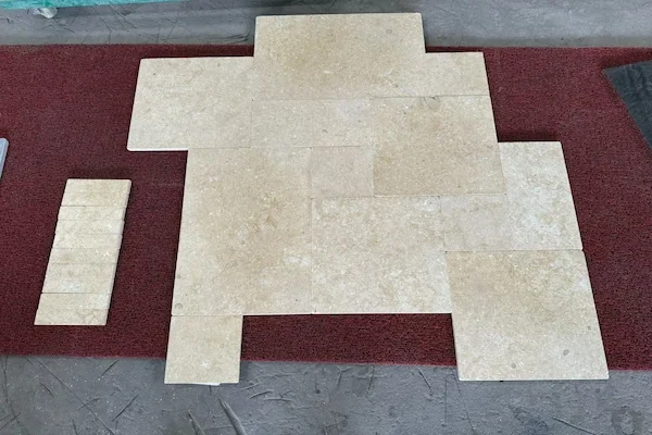 Beige Limestone Ashlar Floor Tile multi-format limestone set arranged for format review in a supplied product image