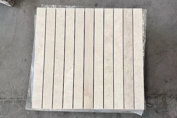 Beige Limestone Linear Mosaic stone pieces shown in a supplied stone shade review image