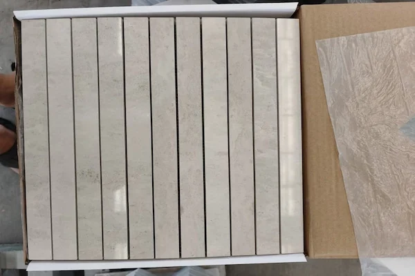 Beige Limestone Linear Mosaic pattern modules shown in a supplied joint alignment review image