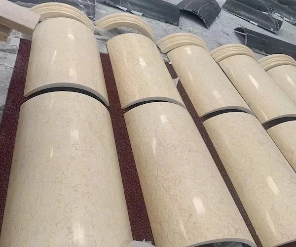 Polished Beige Marble column segments grouped for radius and alignment review