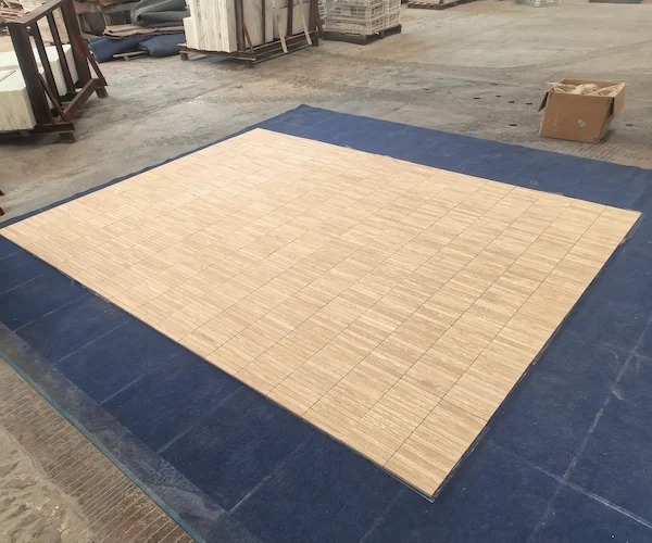 Beige Travertine Linear Mosaic modules shown in a supplied dry-lay colour blending reference image