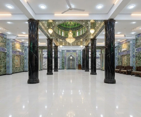 Dark Marble columns arranged in a supplied indoor colonnade reference