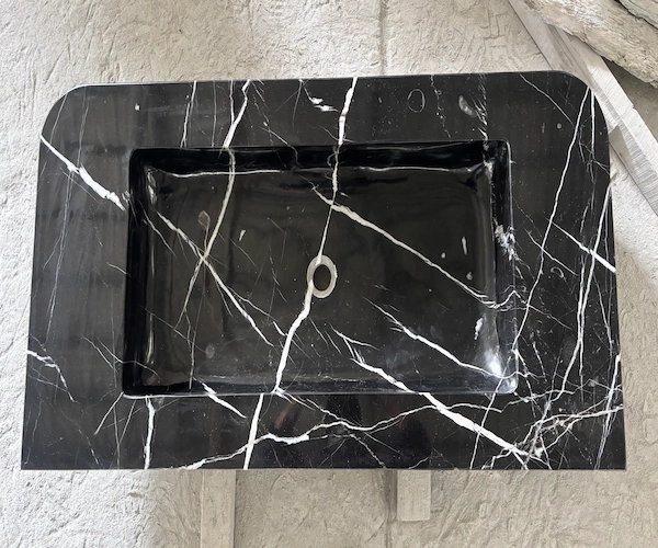 Supplied black marble vanity top reference prepared in protective packing for shipment