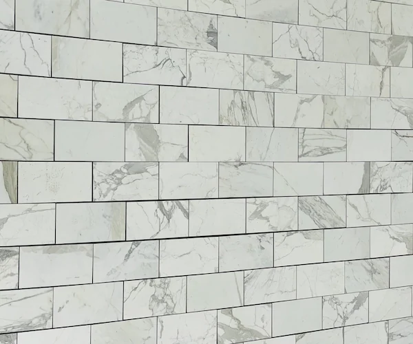 Calacatta White Marble Mosaic Tile mixed-size marble mosaic modules shown in a supplied factory layout reference
