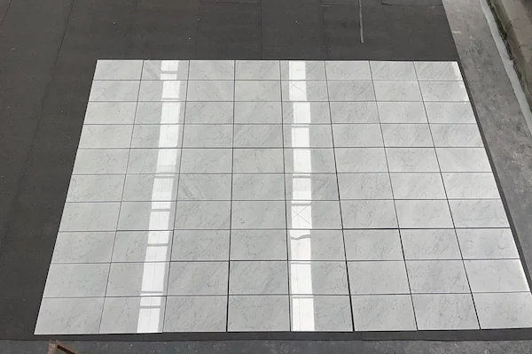 Carrara White Marble Mosaic Tile square marble mosaic modules arranged in a supplied production layout reference