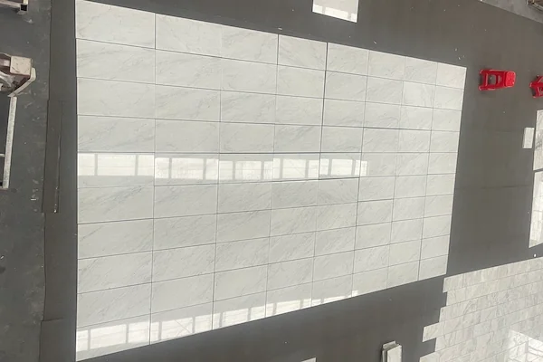 Carrara White Marble Mosaic Tile pale veined mosaic sheet layout shown in a supplied vein selection review image