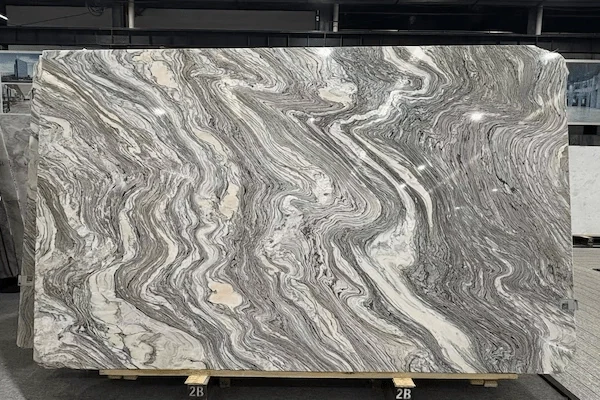 Cipollino Marble slab shown upright for material selection with flowing grey-green veining