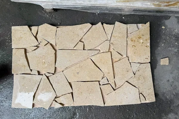 Crazy Paver Limestone irregular pale limestone pieces arranged in a supplied loose-layout reference
