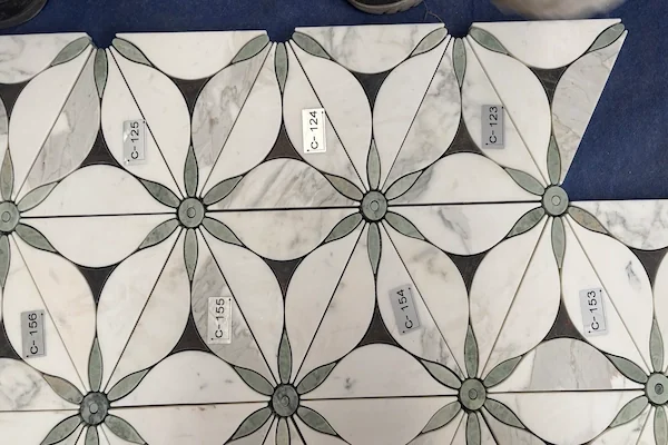 Floral Geometric Marble Mosaic stone pieces shown in a supplied colour & pattern review image