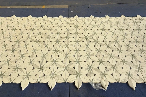 Floral Geometric Marble Mosaic pattern modules shown in a supplied mosaic sheet layout review image