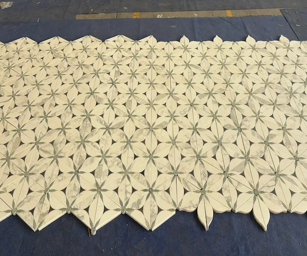 Floral Geometric Marble Mosaic sheets shown in a supplied sheet alignment reference image
