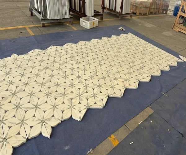 Floral Geometric Marble Mosaic mosaic arrangement shown in a supplied pre-shipment layout reference image