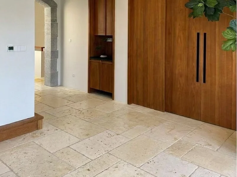 French Pattern Limestone Floor Tile in a supplied interior entry flooring image, showing warm cream and light-beige limestone