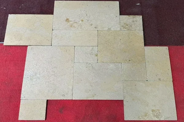 French Pattern Limestone Floor Tile multi-format limestone pieces arranged for French-pattern layout review