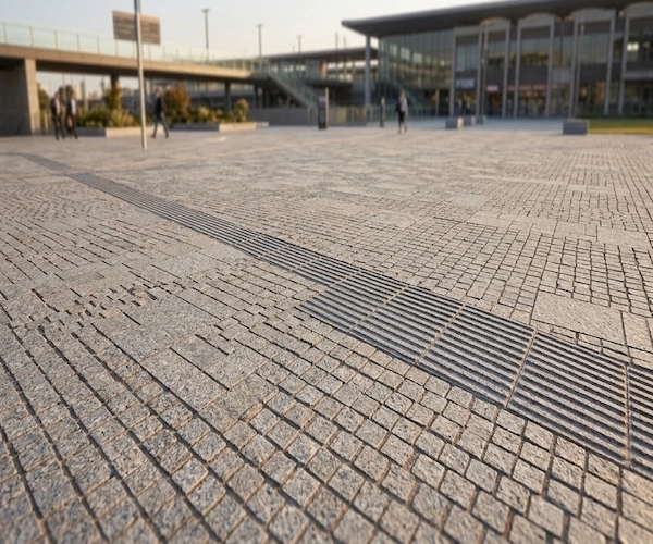 G633 Granite granite cube stone application rendering for a driveway design