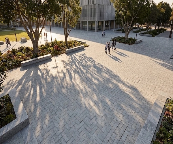G633 Granite granite cube stone application rendering for European-style plaza paving