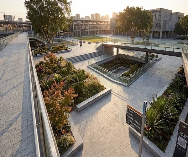 G633 Granite granite cube stone application rendering for a pedestrian walkway design
