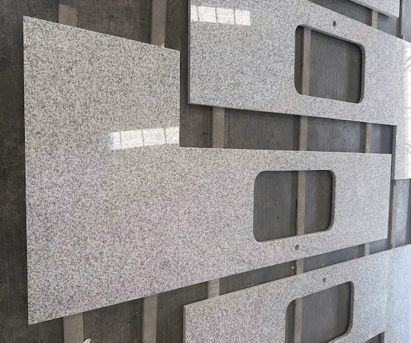G655 Hazel White Granite Kitchen Top sink and faucet cut-out layout shown as a supplied fabrication reference