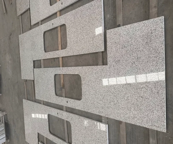 G655 Hazel White Granite Kitchen Top dry-laid countertop components aligned in a supplied factory reference image
