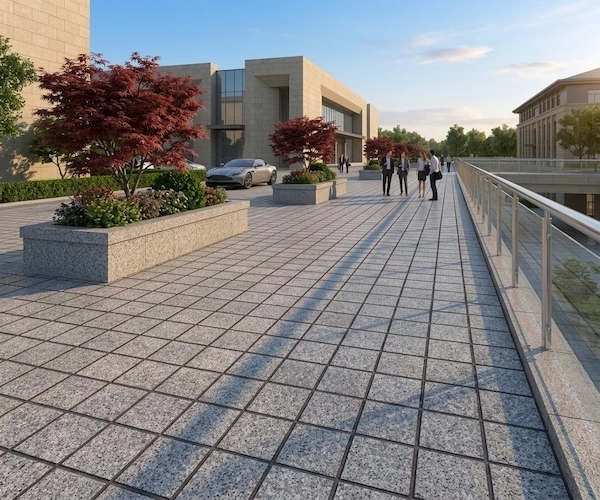 G664 Granite granite cube stone application rendering for a driveway design