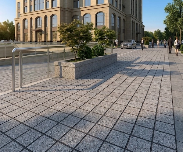 G664 Granite granite cube stone application rendering for a pedestrian walkway design