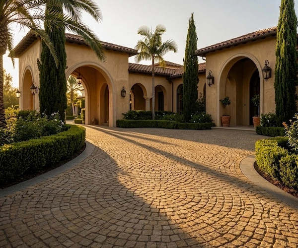 G682 Granite granite cube stone application rendering for a driveway design