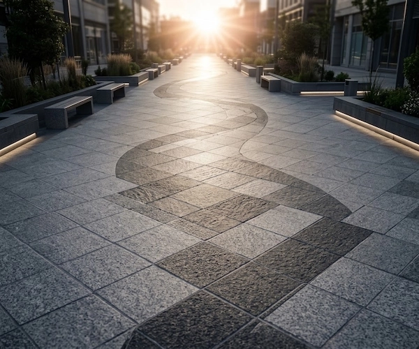 G684 Granite granite cube stone application rendering for a driveway design