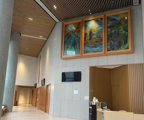 Grey Granite cladding shown at a contemporary entrance lobby