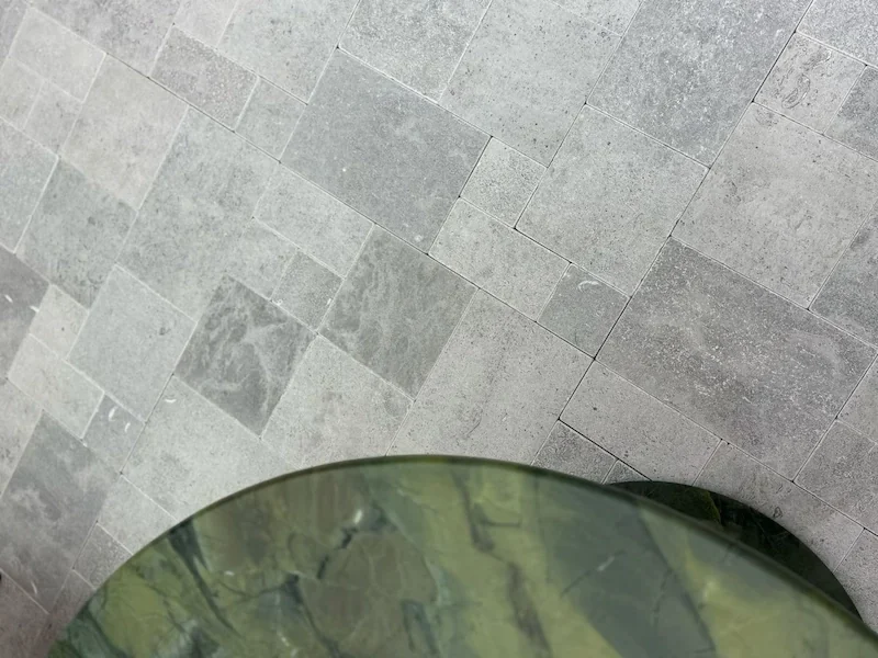 Grey Limestone French Pattern Tile shown as a supplied grey stone flooring application with a multi-format pattern