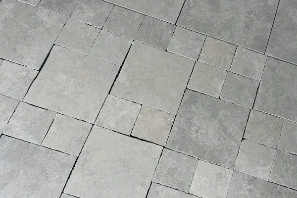 Grey Limestone French Pattern Tile grey limestone tile surfaces and joints shown in a supplied close material view