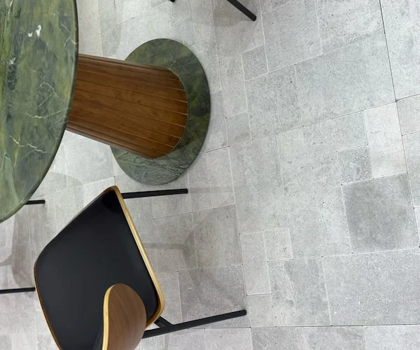 Grey Limestone French Pattern Tile patterned grey limestone floor shown in a supplied interior flooring reference