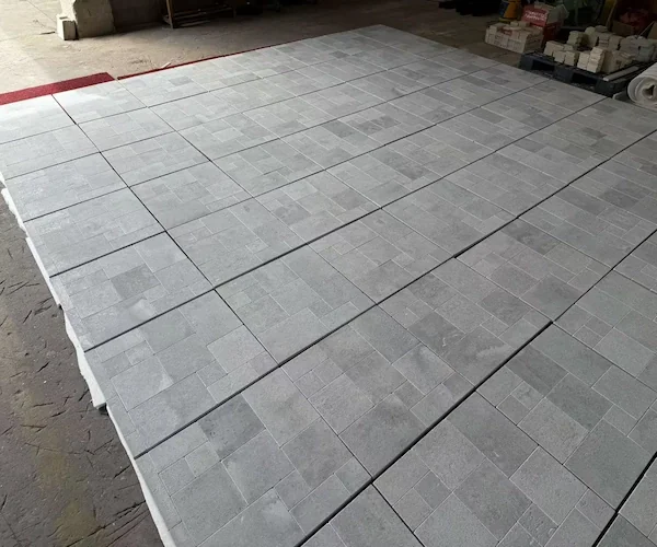 Grey Limestone French Pattern Tile grey multi-format stone layout shown in a supplied material reference image