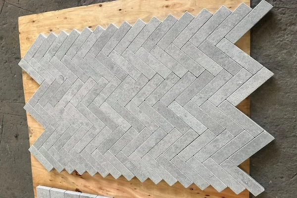 Grey Marble Herringbone Mosaic pattern modules shown in a supplied chip size & pattern review image