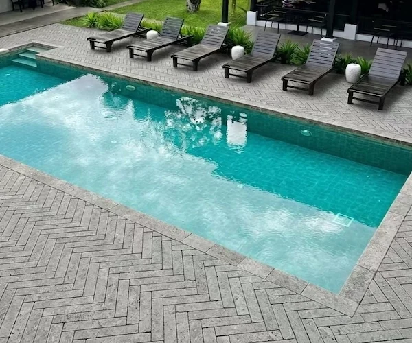 Grey Marble Herringbone Mosaic modules shown in a supplied pattern layout reference image