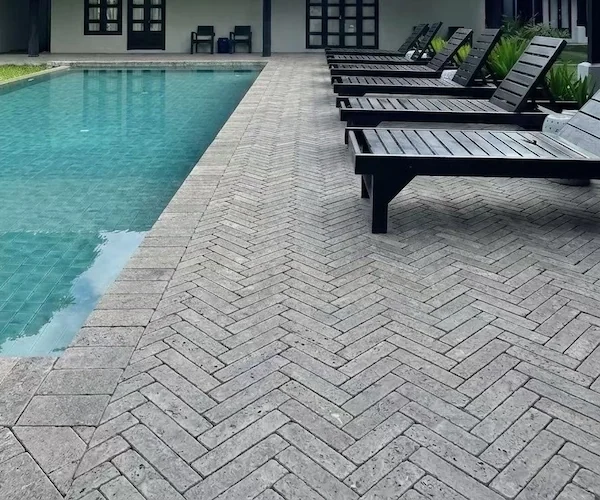 Grey Marble Herringbone Mosaic mosaic arrangement shown in a supplied application reference image