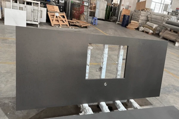 Grey Quartz Kitchen Top fabricated kitchen top pieces prepared for layout inspection in a supplied factory image