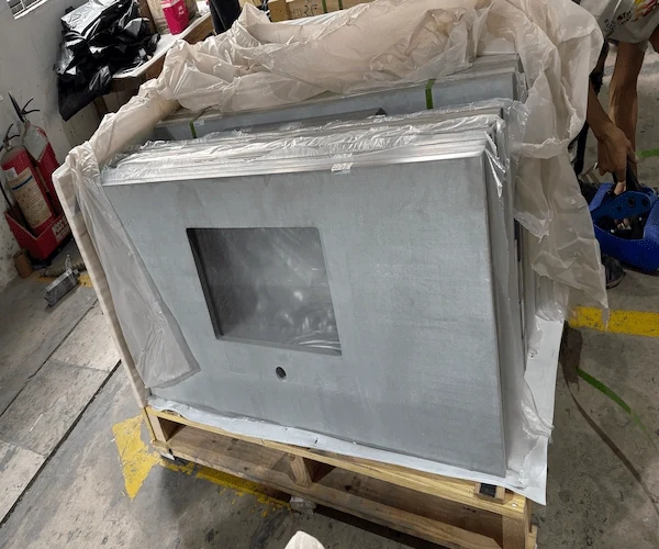 Grey Quartz Vanity Top cut-to-size vanity top components shown in a supplied factory production or packing reference