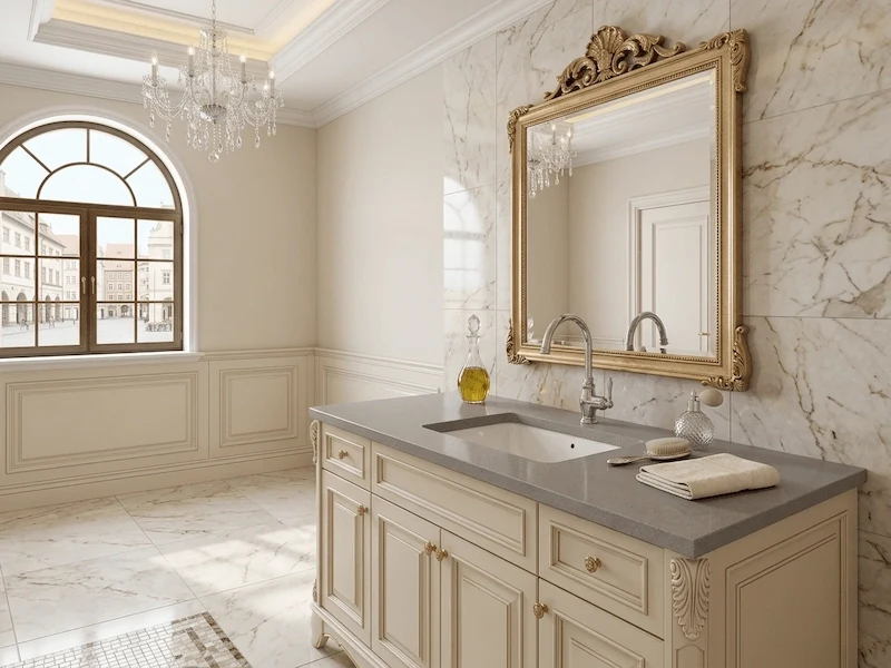 Grey Quartz Vanity Top in a supplied bathroom vanity application image