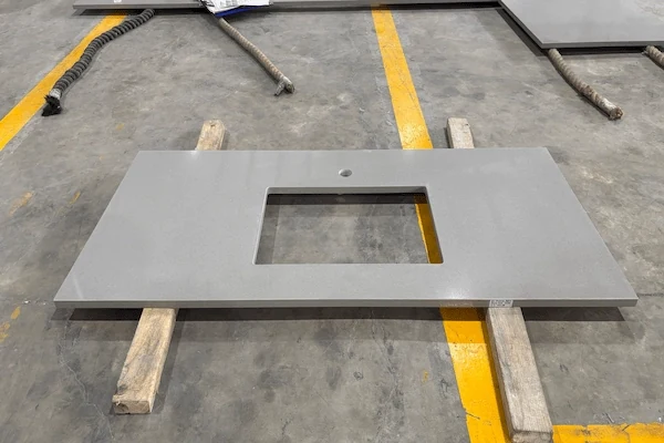 Grey Quartz Vanity Top cut-to-size vanity top component prepared for dimensional and layout review in a supplied factory image