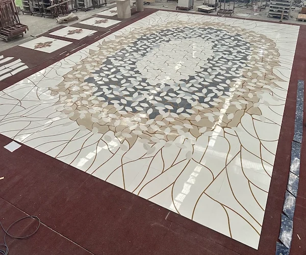 Ivory Floral Marble Waterjet Medallion shown in a supplied assembly verification reference image