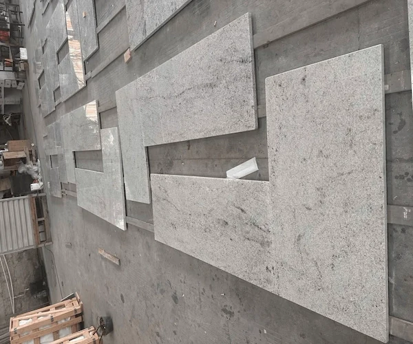 Kashmir White Granite Kitchen Top sink and faucet cut-out layout shown as a supplied fabrication reference