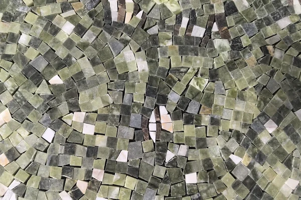Landscape Scene Marble Mosaic Mural close-up shown in a supplied mosaic pattern detail reference image