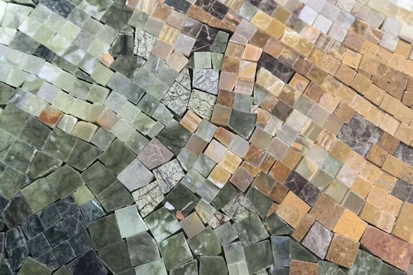 Landscape Scene Marble Mosaic Mural close-up shown in a supplied tonal transition reference image