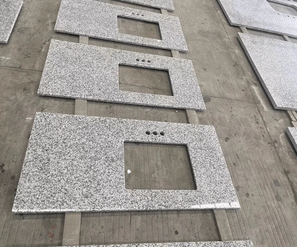 Light Grey Granite Kitchen Top sink and faucet cut-out layout shown as a supplied fabrication reference