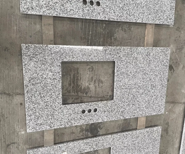 Light Grey Granite Kitchen Top dry-laid countertop components aligned in a supplied factory reference image