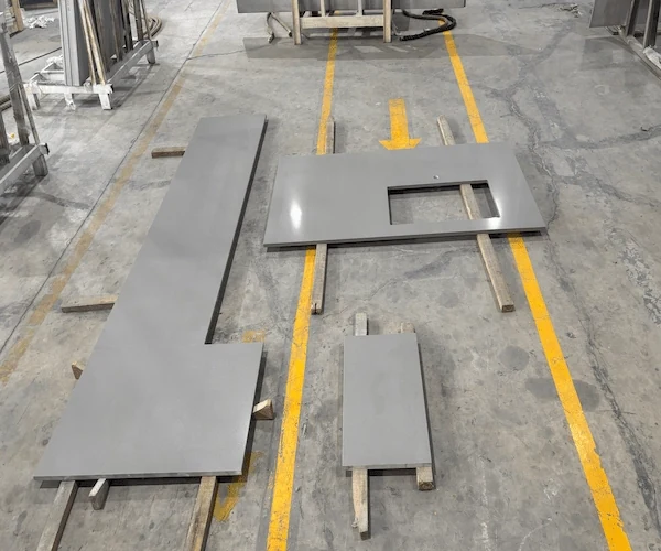 Light Grey Quartz Kitchen Top sink and faucet cut-out layout shown as a supplied fabrication reference