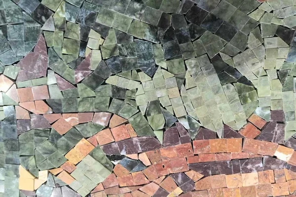 Multicolor Landscape Marble Mosaic close-up shown in a supplied tesserae arrangement reference image